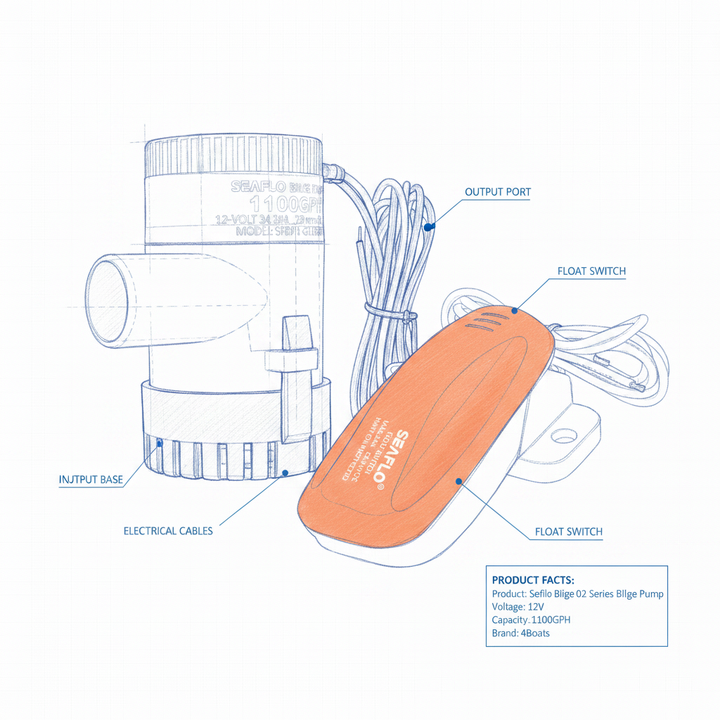 Seaflo  Bilge 02 Series Bilge Pump 12V 1100GPH | 4Boats - Technical specification image 3