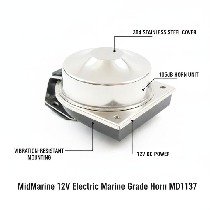 12V Electric Marine Grade Horn Stainless Steel 105dB Boat Caravan MD1137 - Technical specification image 2