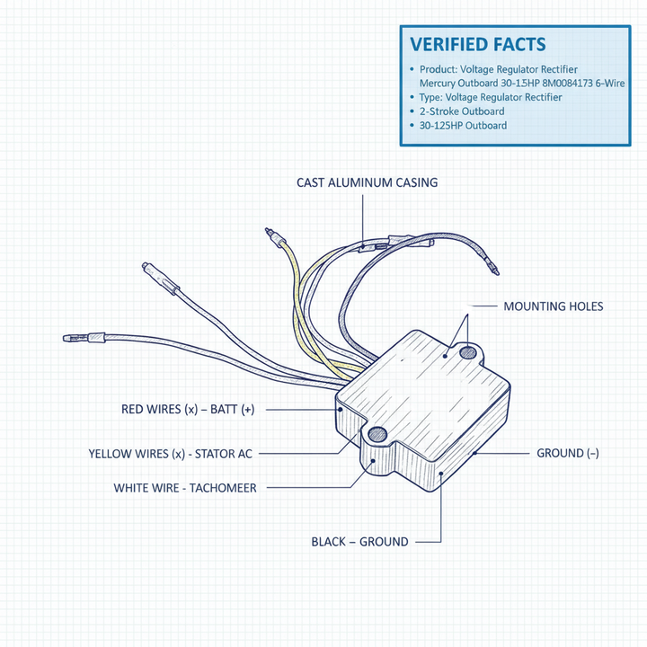 Voltage Regulator Rectifier Mercury Outboard 30-125HP 883072T 8M0084173 6-Wire - Technical specification image 3