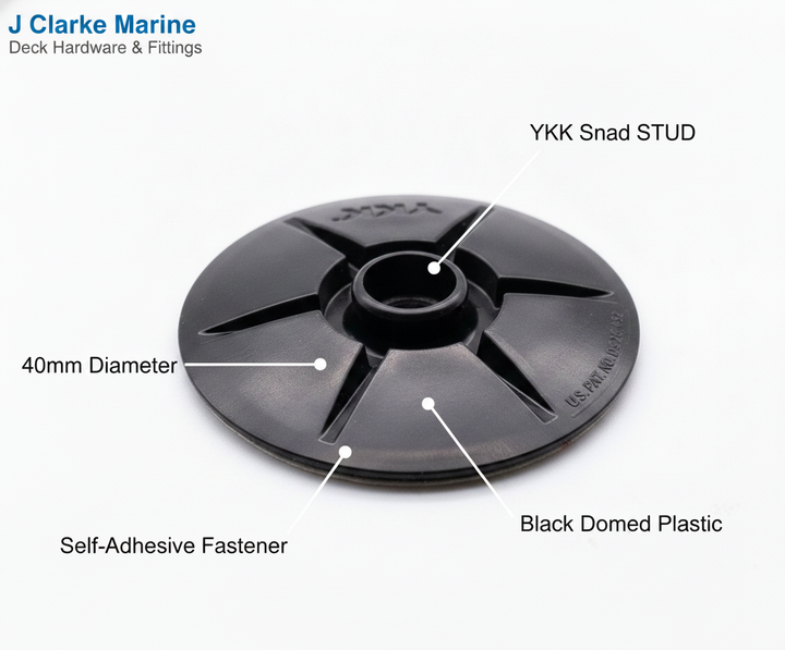 YKK Snad STUD 40mm black domed press snap self adhesive fastener - Technical specification image 2