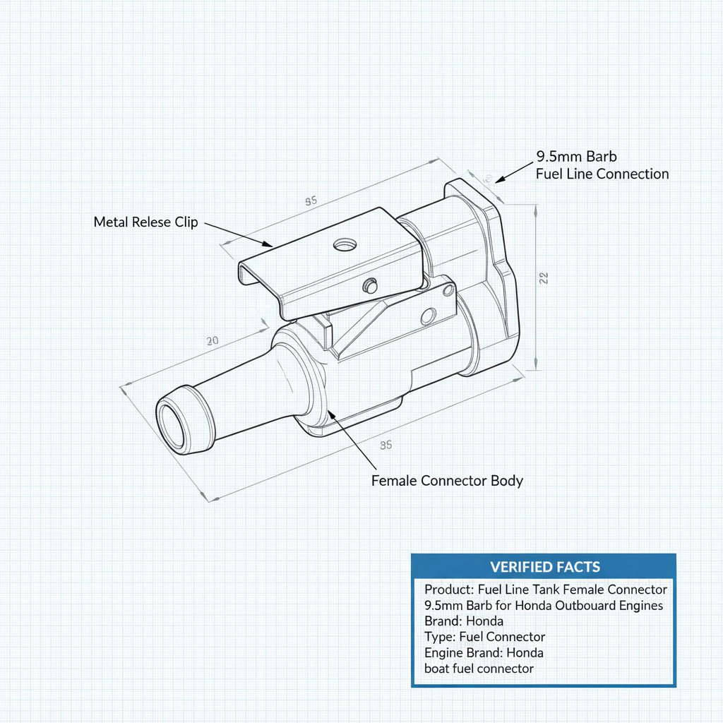 Fuel Line Tank Female Connector 9.5mm Barb for Honda Outboard Engines - Technical specification image 3