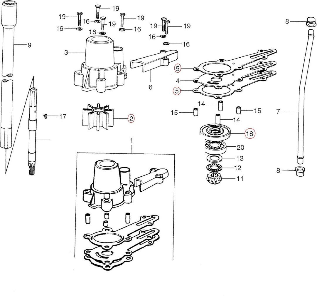 Impeller Service Kit for Honda Outboard BF6B / BF8A 06192-881-C00 - 4Boats