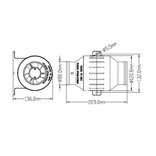 In-line Turbo Bilge Blower, 330CFM, Waterproof to IP66, 4″ Hose (Dia.) - 4Boats