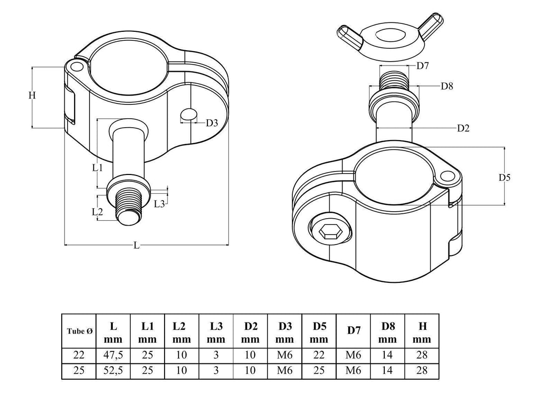 Jaw slide clamp bimini fitting with stem for solar panels 316 A4 stainless steel - 4Boats