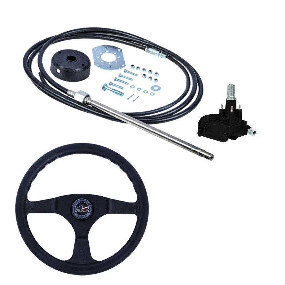 Light Duty Multiflex Boat Steering Cable Kit up to 55HP with Inc Helm Bezel and Wheel - 4Boats