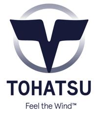 Tohatsu logo with tagline 'Feel the Wind' on a white background