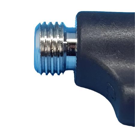 Close-up of OMC Johnson fuel connector showing threaded metal end for secure fitting