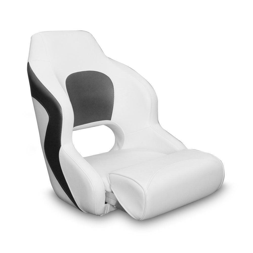 Premium Captain’s Bucket Flip-Up Bolster Seat – White/Grey Style - 4Boats