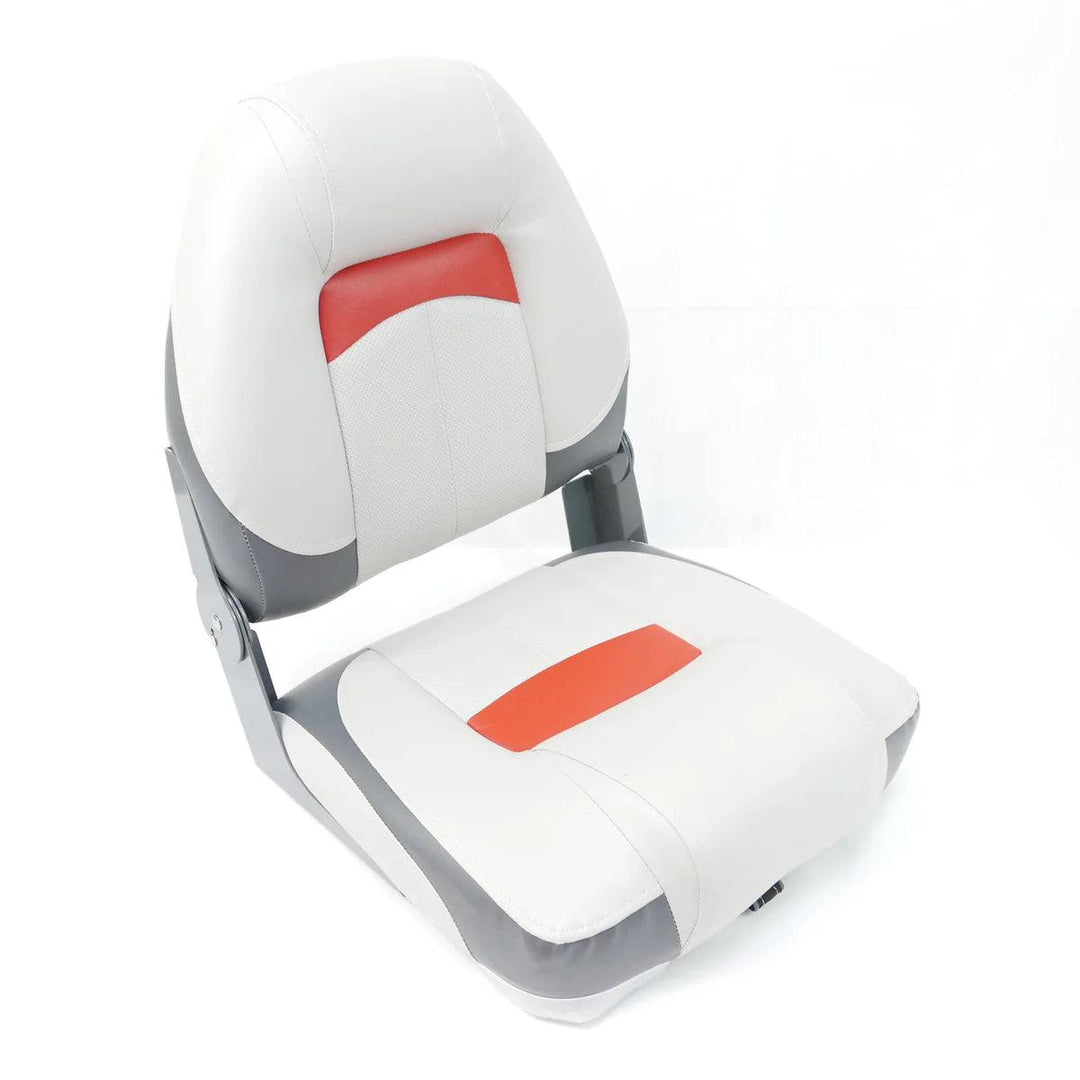 Premium High Back Qualifier Boat Seat – Grey/Charcoal/Red Style - 4Boats