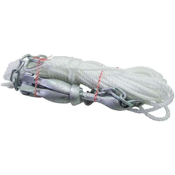 Marine Folding Anchor Pack 3.2kg Galvanised with Rope & Chain for Dinghies