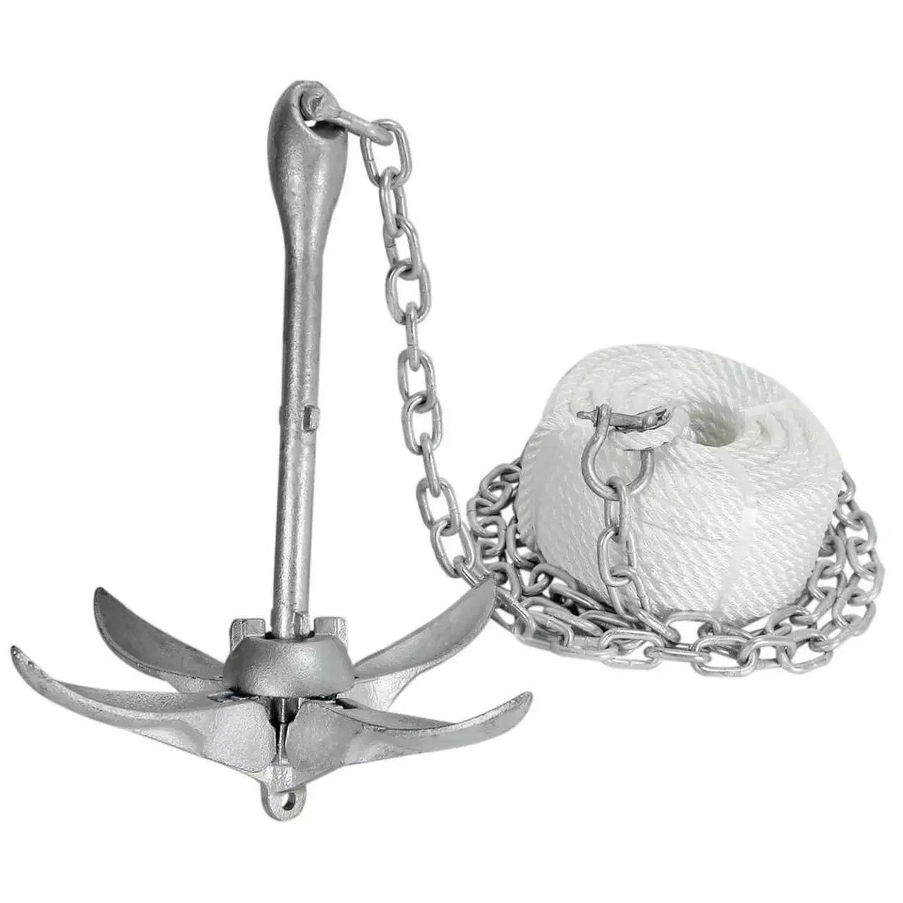 Marine Folding Anchor Pack 3.2kg Galvanised Dinghy RIB Jet Ski Rope ...