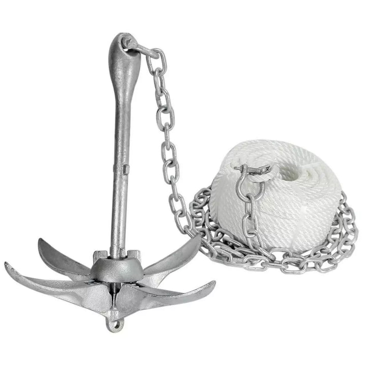 Marine Folding Anchor Pack 3.2kg Galvanised with Rope & Chain for Dinghies