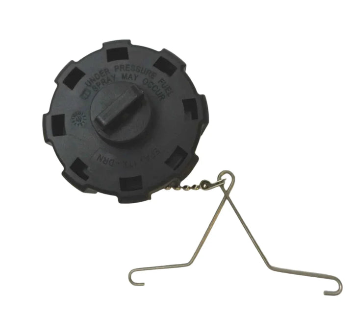 Black pressure washer nozzle cap with a chain on a white background
