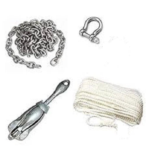 Marine Folding Anchor Pack 3.2kg Galvanised with Rope & Chain for Dinghies
