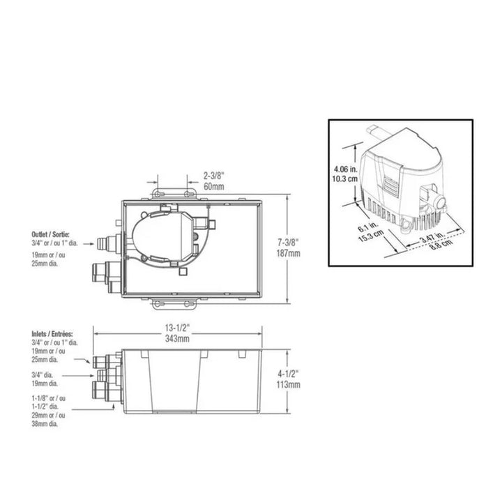 Attwood 5143-4 MK2 Marine Shower Sump Pump System 12V 800 GPH Large Box