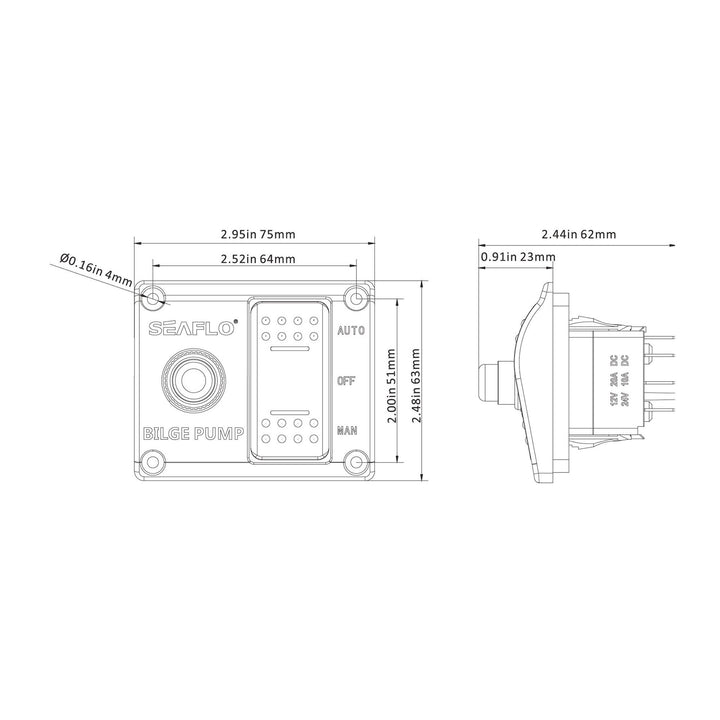 SEAFLO Bilge Switch Panel 3-Way Panel Switch 12V & 24V - 4Boats