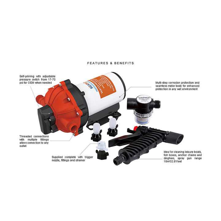 SEAFLO Washdown 51New Series Washdown Pump Kit 12V 5.2 gpm 70 psi - 4Boats