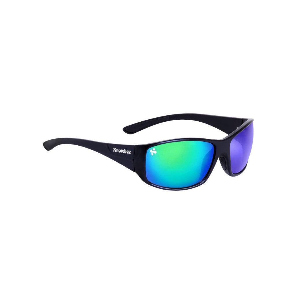 Spectre Wrap Full Frame Sunglasses - Black/Grey - Yell/Grn Mirror Lens - 4Boats