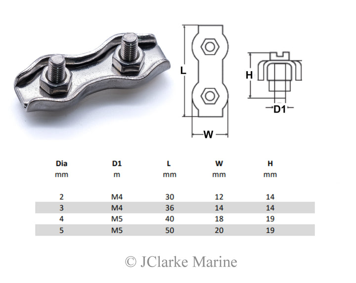 Stainless Steel Duplex wire rope clamps / grips 316 A4 marine grade - 4Boats