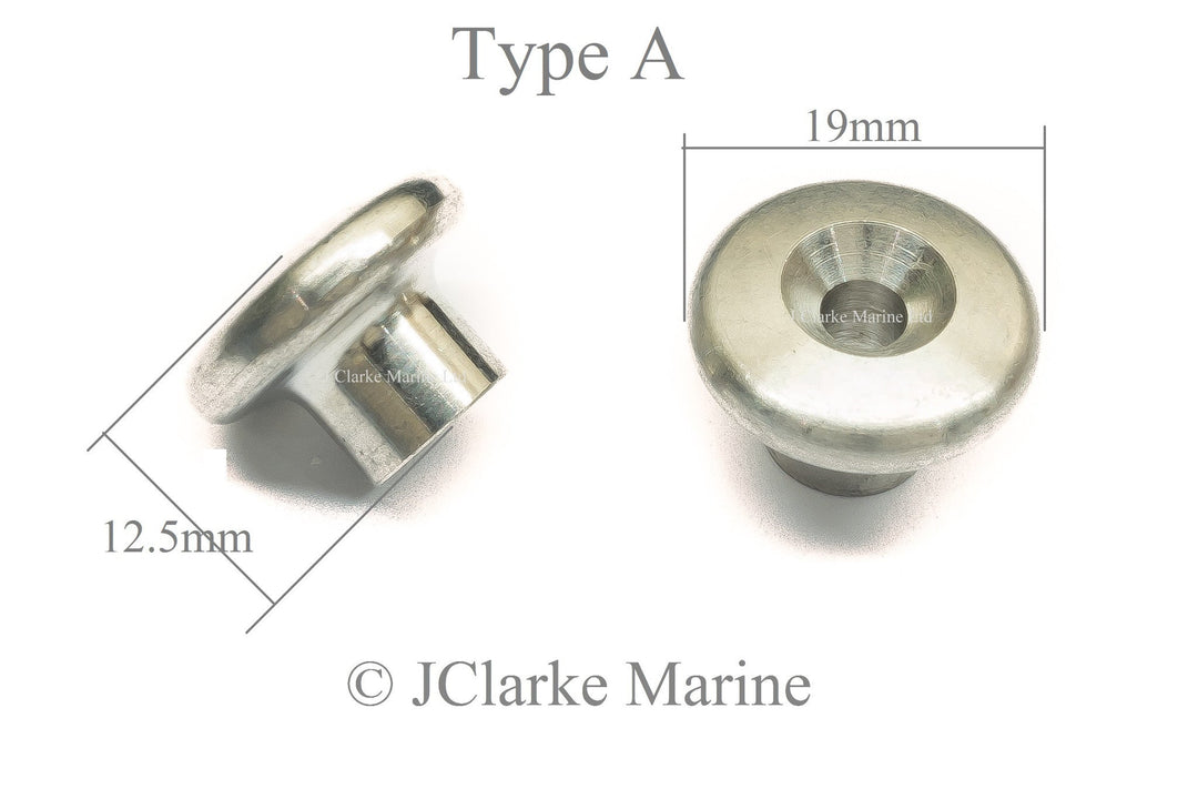 Stainless steel lacing button mushroom Type A 316 A4 marine grade - 4Boats