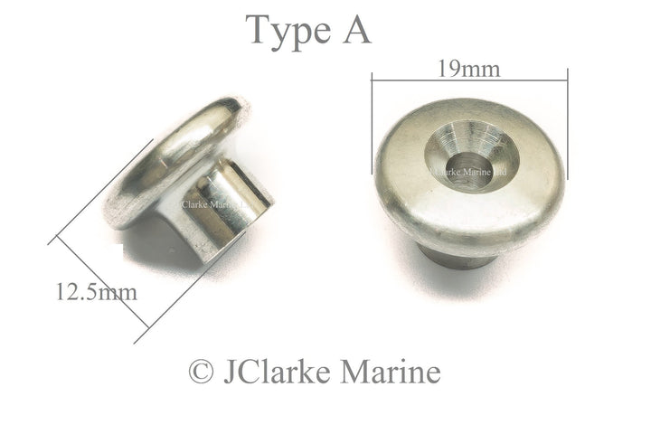 Stainless steel lacing button mushroom Type A 316 A4 marine grade - 4Boats