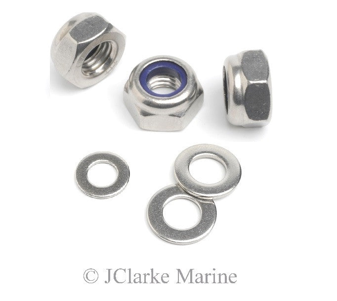 Stainless steel Ny loc nut with nylon insert and washers 316 A4 marine grade - 4Boats