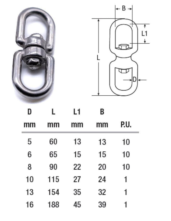 Stainless steel swivel eye shackle mooring 316 A4 marine grade boat chain link - 4Boats