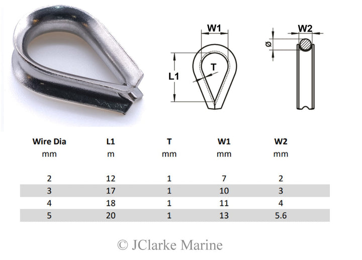 Stainless steel thimble for wire / rope 316 A4 marine grade - 4Boats