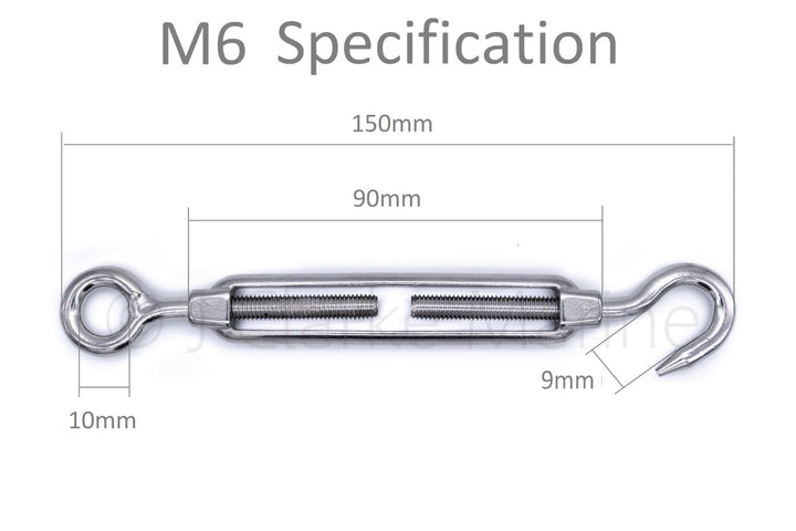 Stainless steel turnbuckle rigging screw hook to eye 316 A4 marine grade - 4Boats