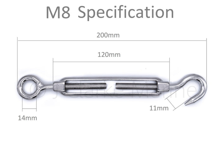 Stainless steel turnbuckle rigging screw hook to eye 316 A4 marine grade - 4Boats