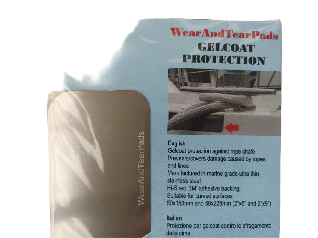Meridian Zero gelcoat protection pads with stainless steel wear pads for marine rope chafe prevention