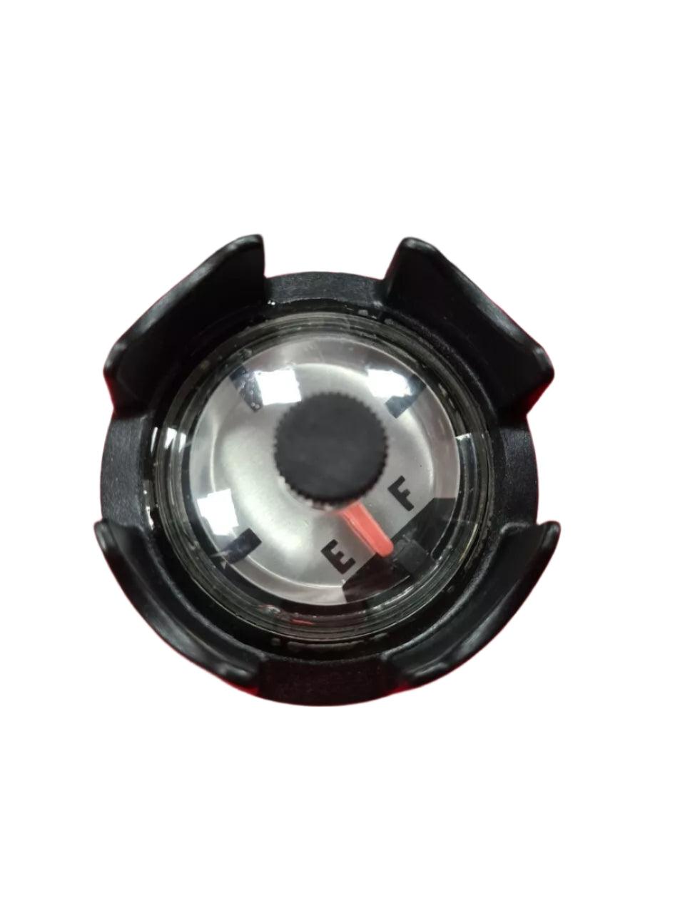 Top view of a 4Boats Suzuki-compatible fuel tank cap showing fuel level indicator marked E and F