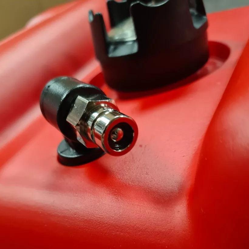 Close-up of Suzuki-compatible fuel tank fitting with a secure connection for reliable fuel transfer