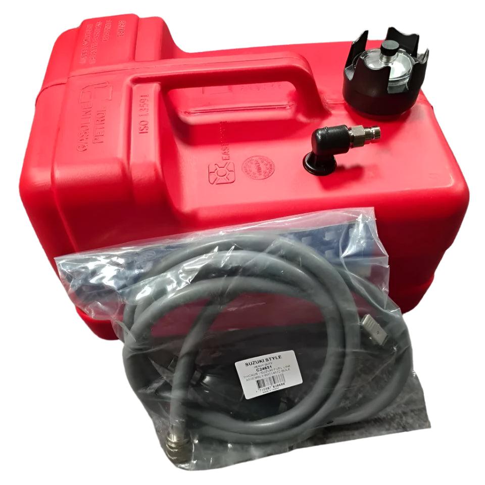 MidlandMarine Suzuki outboard fuel tank in red with fuel lines and connector for marine use