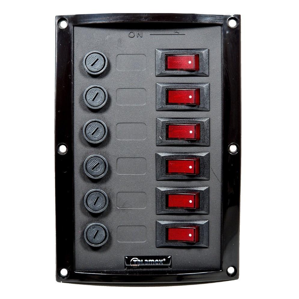 Switch Panel 6-Fuses Black - 4Boats