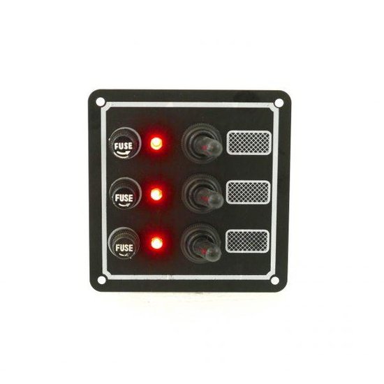 Switch Panel with Fuse and Toggle switch, 3 Gang, 12V - 4Boats