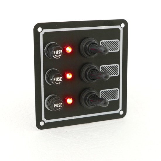 Switch Panel with Fuse and Toggle switch, 3 Gang, 12V - 4Boats