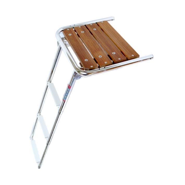 Teak Swim Platform with Telescopic Ladder, 316 Stainless Steel, 3 Steps - 4Boats