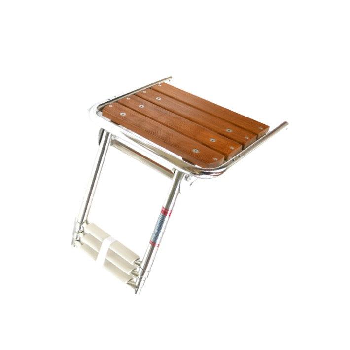 Teak Swim Platform with Telescopic Ladder, 316 Stainless Steel, 3 Steps - 4Boats