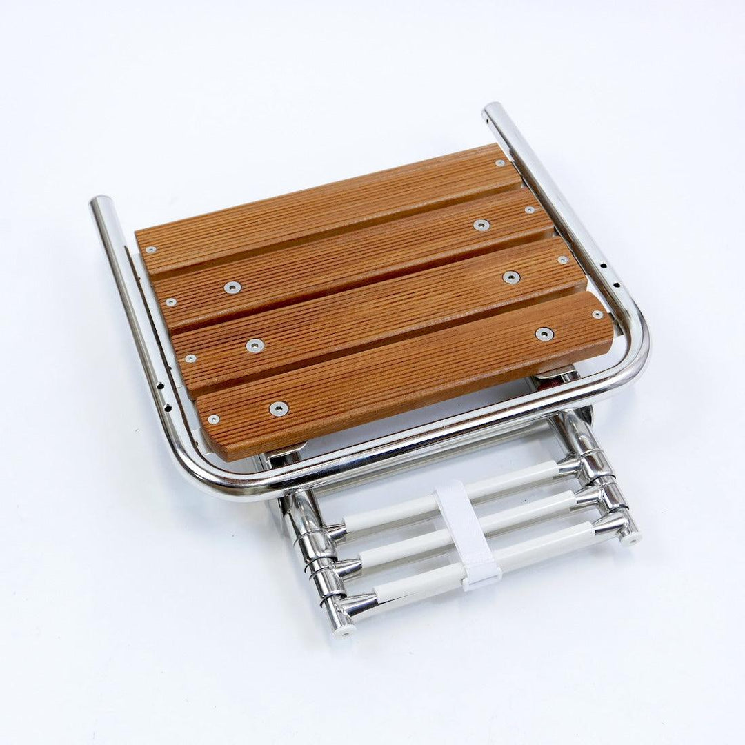 Teak Swim Platform with Telescopic Ladder, 316 Stainless Steel, 3 Steps - 4Boats