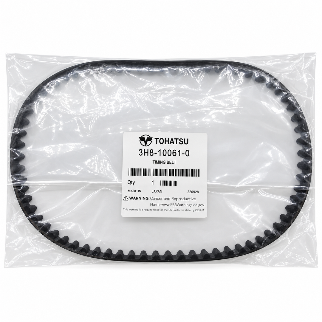 Genuine Tohatsu 3H8-10061-0 timing belt in sealed bag with Tohatsu part label – fits MFS9.9/15/18/20 4-stroke outboards