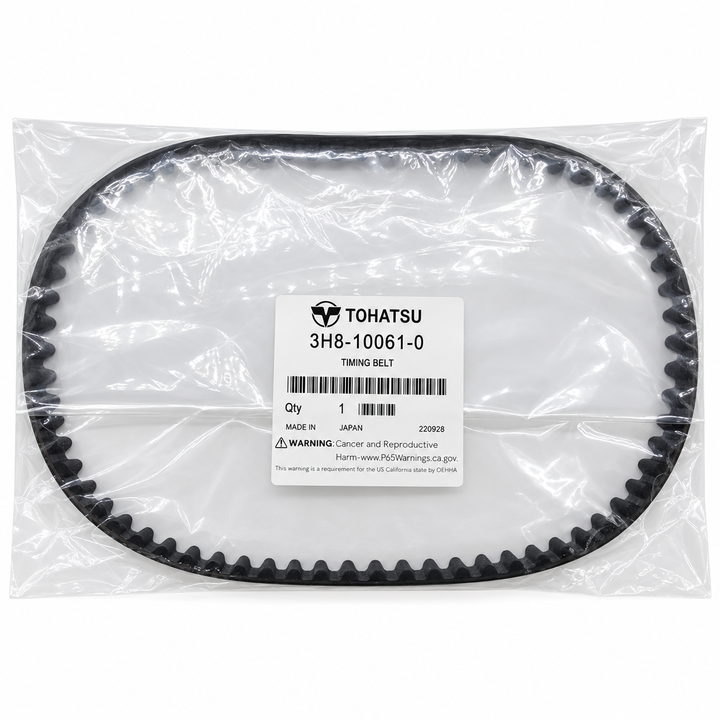 Genuine Tohatsu 3H8-10061-0 timing belt in sealed bag with Tohatsu part label – fits MFS9.9/15/18/20 4-stroke outboards