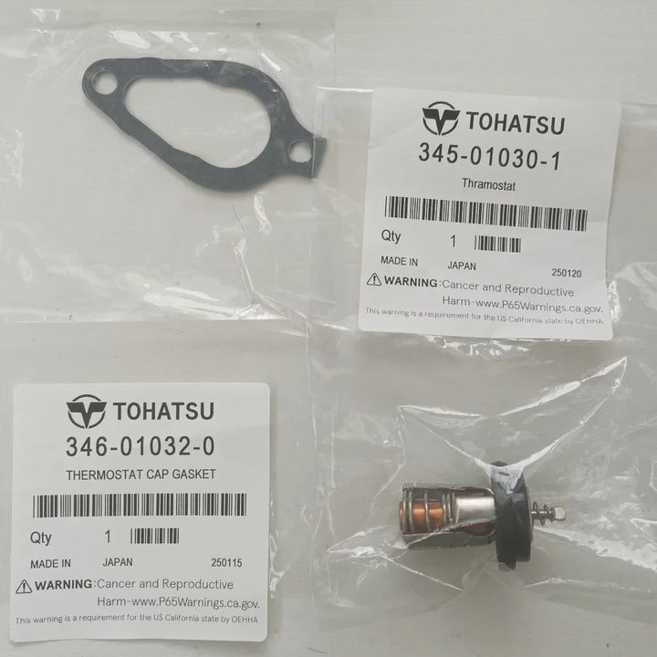 Genuine Tohatsu Thermostat & Gasket Set 345-01030-1 / 346-01032-0 | Fits 25HP & 30HP 2-Stroke Outboards