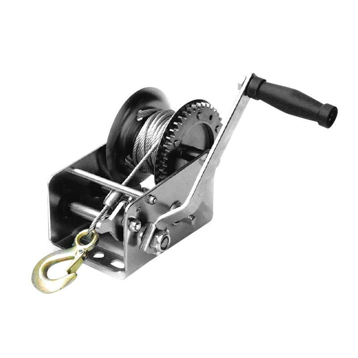 Trailer Winch,manual,1400lbs/636kgs,single gear 4:1,carbon steel,w/10m winch cable&hook - 4Boats