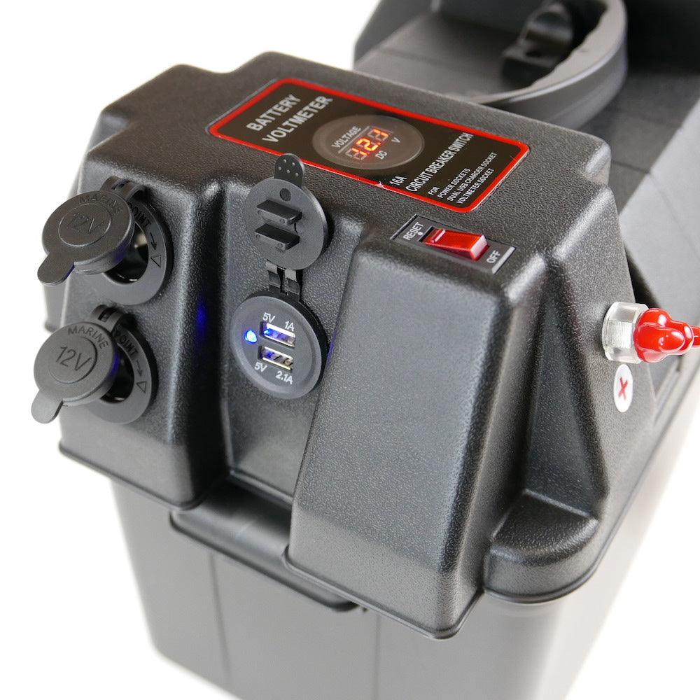 Trolling Motor Battery Power Box, 12V output, USB and Lighter socket - 4Boats