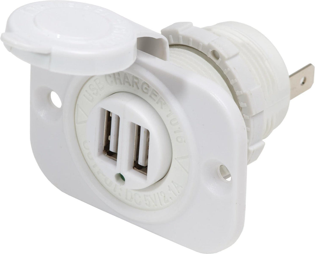 12/24V Dual USB 2.1A Charger - White - 4Boats