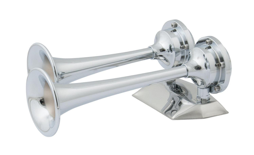 12V Chrome Plated Dual Trumpet Mini Air Horn - 4Boats