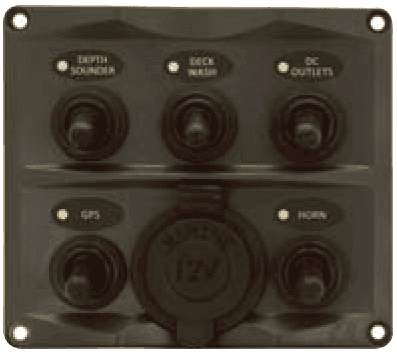 5P IP66 ABS Toggle Switch Panel (Dark grey) 12v Socket - 4Boats