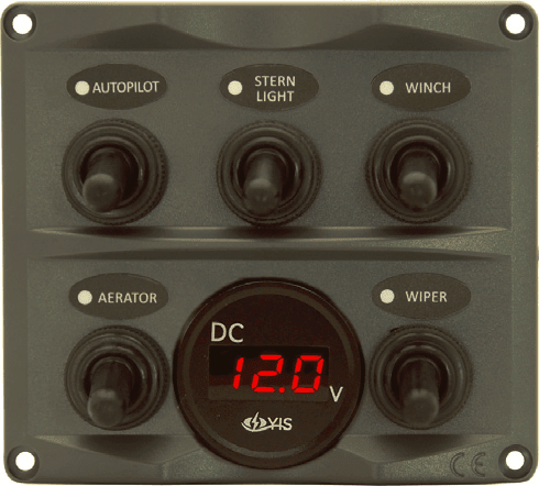 5P IP66 ABS Toggle Switch Panel (Dark grey) battery guage - 4Boats