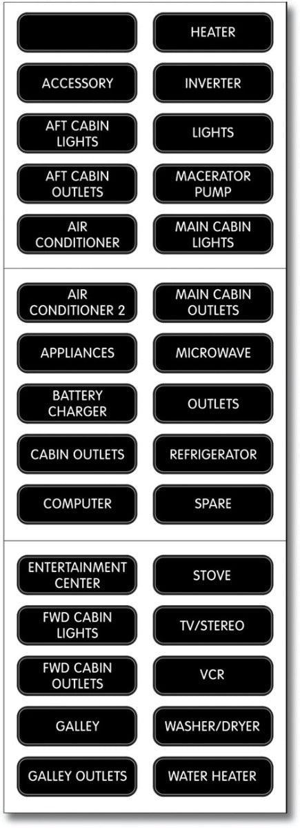 Basic AC Panel Label Set - 30 Labels - 4Boats